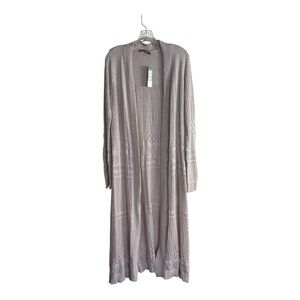 NWT Belldini Crochet Pointelle Stitch Duster Long Cardigan Knit Oatmeal L Boho